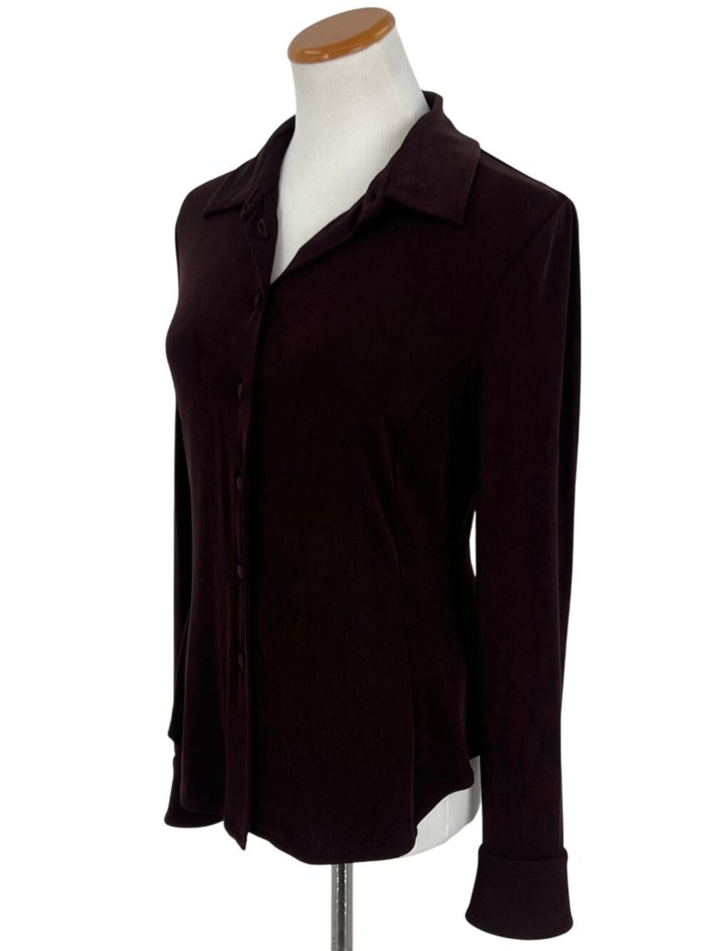 VTG Armani Oxblood Button-Up Top 10 | Office Siren Femme Fatale Quiet Luxury Y2K - Picture 5 of 13